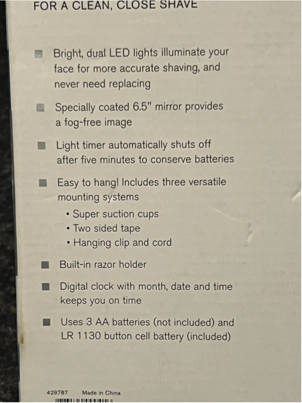 New Brookstone Lighted Fogless Shower Mirror